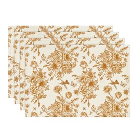 Artoid Mode Fall Floral Chinoiserie Placemats Set of 4, 12x18 Inch Seasonal Table Mats for Party Kitchen Dining Decoration