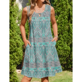 Zeagoo Casual Summer Tank Dresses for Women Ethnic Dress Sleeveless A Line Dress Round Neck T Shirts Dress Floral Beach Sun Dress Bohemian L