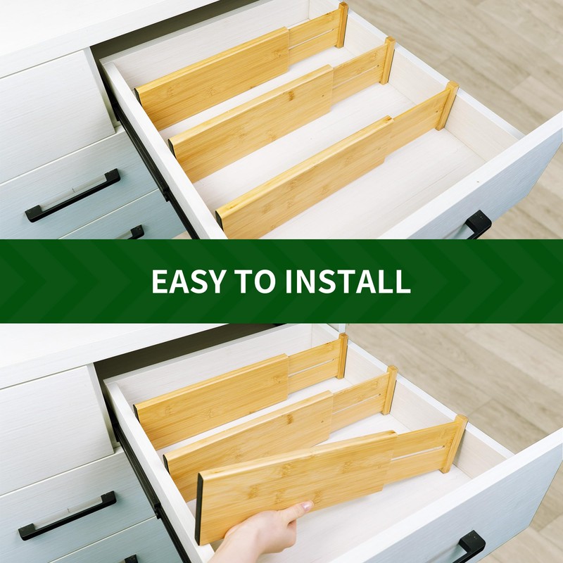 VaeFae 3 Pack Bamboo Drawer Dividers, 4" High Adjustable 16.6"