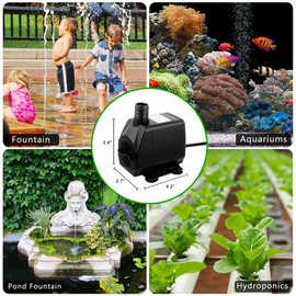 PULACO Large Flow: 800GPH（3000L/H）Submersible Pump with 6.5 ft Tubing, 45Watt Durable Fountain Water Pump With 4 Nozzles For Above 80 gallons Fish Tank or Pond