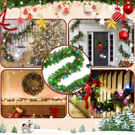 LAMPHOME 9 Feet X10''PVC Garland with 35 Multicolor Lights, 220Tips Christmas Garland for Christmas Decorations, Decor for Outdoor or Indoor Use, Home Garden Artificial Greenery or Wedding Party