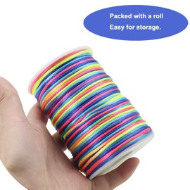 Rainbow Satin Cord 2.5mm Nylon String 300 feet Satin Rattail Silk Cord for Jewelry Making-Braided Bracelets-Necklace-Macrame Craft-Keychains Lanyards-Drawn String Bags