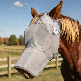 Raelitego Horse Fly Mask with Nose Cover, Adjustable Fly Masks for Horses, UV Protection Comfort Mesh Horse Head Mask Against Flies, Breathable Professional Choice Fly Mask Without Ears (L)