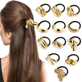 12 Piezas de Metal Hair Ties, Retro Elástico Hair Ties, Accesorios para El Cabello Hair Cuff Wra, Metal Geométrico, para Mujeres Niñas.