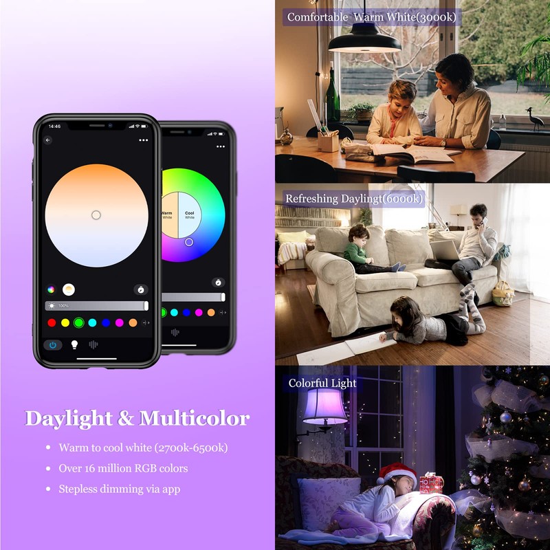 Vanance Smart Light Bulbs 4Pack, WiFi & Bluetooth 5.0, App