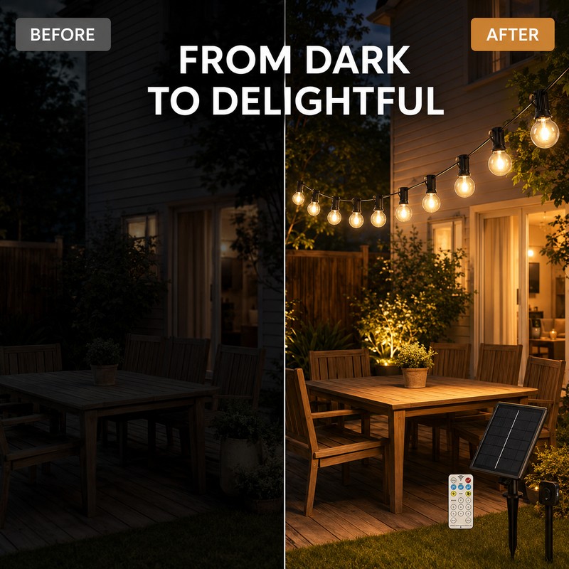33ft Solar String Lights with 10H Auto On/Off Sensor, Warm