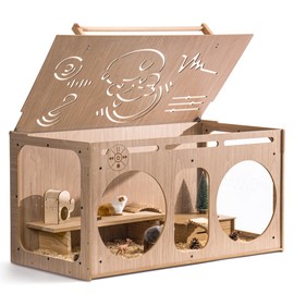 Mewoo Large Wooden Hamster Cage(40.3" L) with Openable Top and Acrylic Panels - Ideal Habitat for Hamsters, Gerbils, and Other Small Rodents