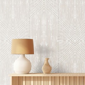 Wonderjune Neutral Peel and Stick Wallpaper Boho Removable Abstract Modern Contact Paper for Classroom Self Adhesive Wall Paper Peel and Stick Modern Bedroom Cabinet(Brown White,16.4 ft X 15.75 in)