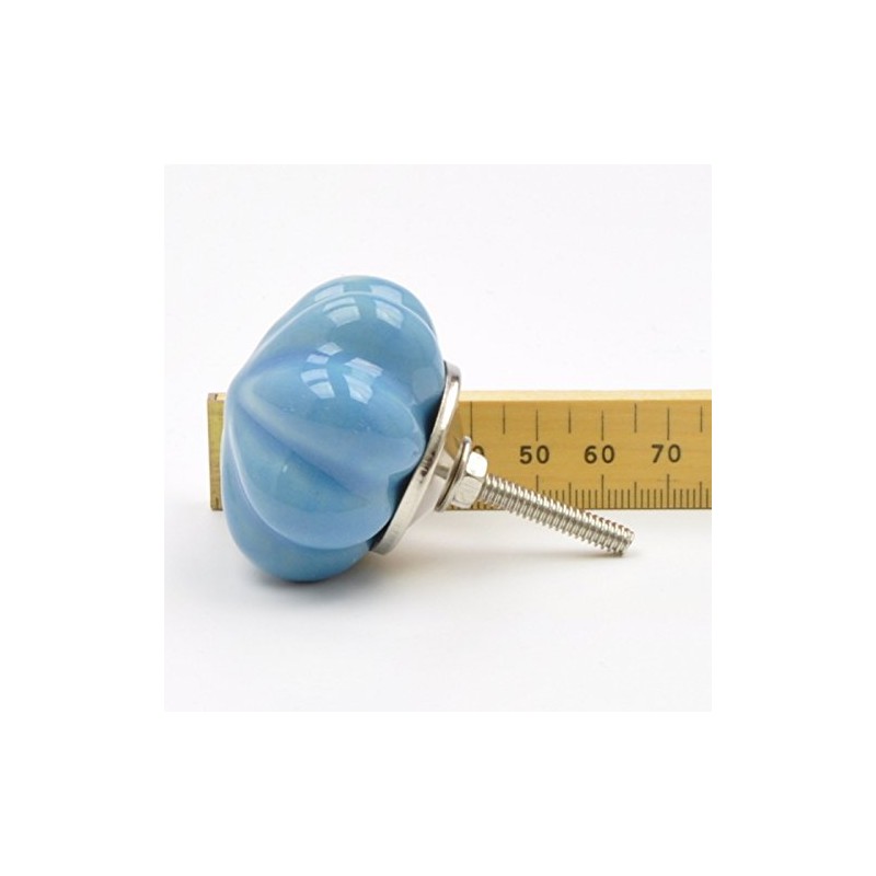Chunky Painted Blue Ceramic Melon Knob, Pull, Handle, for Cupboards,