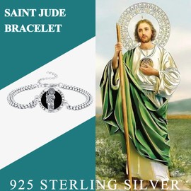 Vavacoy St Jude Bracelet for Men Women 925 Sterling Silver Religious Patron Saint Jude Bracelets Black Onyx Catholic Jewelry St Jude Bracelet with 3.0mm Double Rolo Chain 9inches