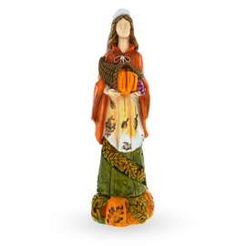 BestPysanky Bountiful Blessings: Pilgrim Woman Holding Horn of Plenty Cornucopia Thanksgiving Figurine