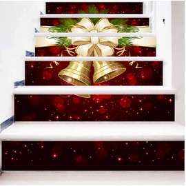 3D Christmas Stair Stickers Decals-6Pcs/Set Christmas Stair Risers Stickers Decals Removable Staircase Decals Vinyl Wall Stickers for Stair Steps Christmas Decoration (Red Bell)