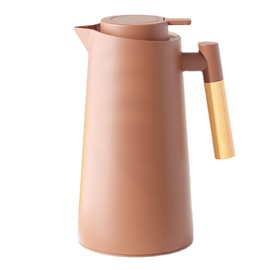 Thermos Flask, Insulated Jug, Coffee Carafe for Hot and Cold Tea, Coffee, with Simple Safety Button, Wooden Handle, Non-Slip Base, Thermos Flask for Home Office, Hotel (Brown, 1L)