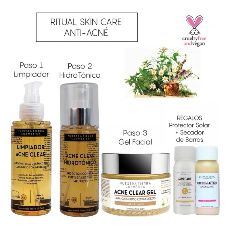 Solución Facial Antiacné Orgánica | Cuidado Completo en 4 Pasos