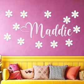 12 Daisies and Custom Name Wall Decal - WM1030. Custom Name Removable Nursery Wall Decal for Girl - Daisies Mural Wall Decal for Girls Bedroom
