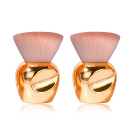 Oneleaf Kabuki Makeup Brushes Premium Synthetic Flat Foundation Kabuki Makeup 2 Pcs Brush Set, Golden(Round）