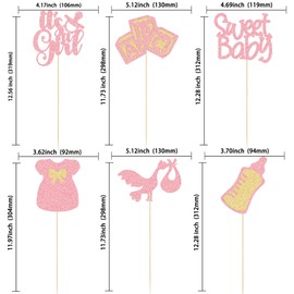 Gyufise 12Pcs Baby Shower Centerpiece Sticks Glitter Tie Onesie Oh Baby Gender Reveal It's a Girl Table Centerpiece Sticks for Baby Shower Gender Reveal Kids Birthday Party Supplies Pink