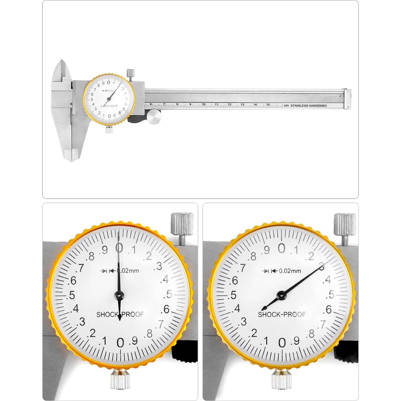 QWORK Dial Calipers, 0-15cm Caliper Measuring Tool, 0.02mm Graduation Interval,