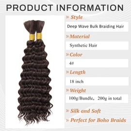 Dorsanee Deep Wave Bulk Hair for Braiding 18 Inch 2 Bundles 200g Chocolate Brown Curly Braiding Hair for Boho Braids No Weft Wet and Wavy Braiding Hair Extensions (#4,100g/bundle)
