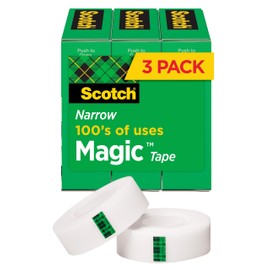 Scotch Magic Tape, 1/2 in x 1296 in (36 yd) per Roll, 3 Rolls – Invisible Matte Finish Office Tape for Paper & Documents