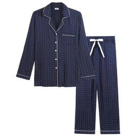 Women's Notch Collar Pajama/Pj Sets Long Sleeve/Button Front Jersey Knit Sleepwear Lightweight