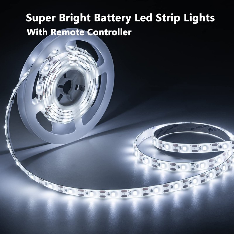 JUNWEN Battery Operated LED Strip Lights with Remote Daylight White,