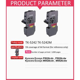 Kolasels 2-Pack (Magenta) Compatible TK-5242M Toner Cartridge Replacement use for Kyocera Ecosys P5026cdn P5026cdw M5526cdn M5526cdw Printer