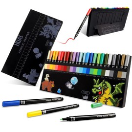 HUAL 24 Colors Acrylic Paint Pens for Rock Painting, Stone, Ceramics, Glass, Wood, Canvas, Fabric, Metal, Scrapbook Supplies, Christmas's Gift DIY, Art Supplie, Waterborne Markers Pen Set