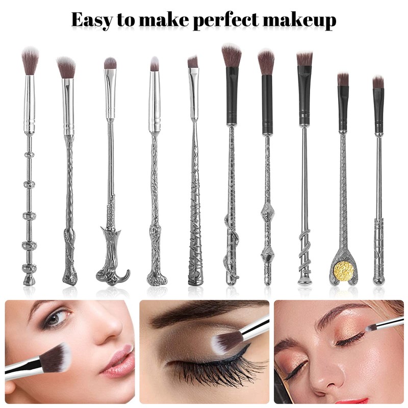 [10 PCS] Makeup Brush Set Metal, Silver Handle Wizard Wand