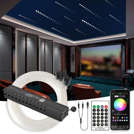 SUNKENET Meteor 3W 96pcs*0.03in*13.1ft Starlight Headliner Kit, 12LEDs Fiber Optic Lights Kit with Bluetooth APP/Remote Control+DC Power Splitter Cable for Car Roof/Home (Shooting Star Effect only)