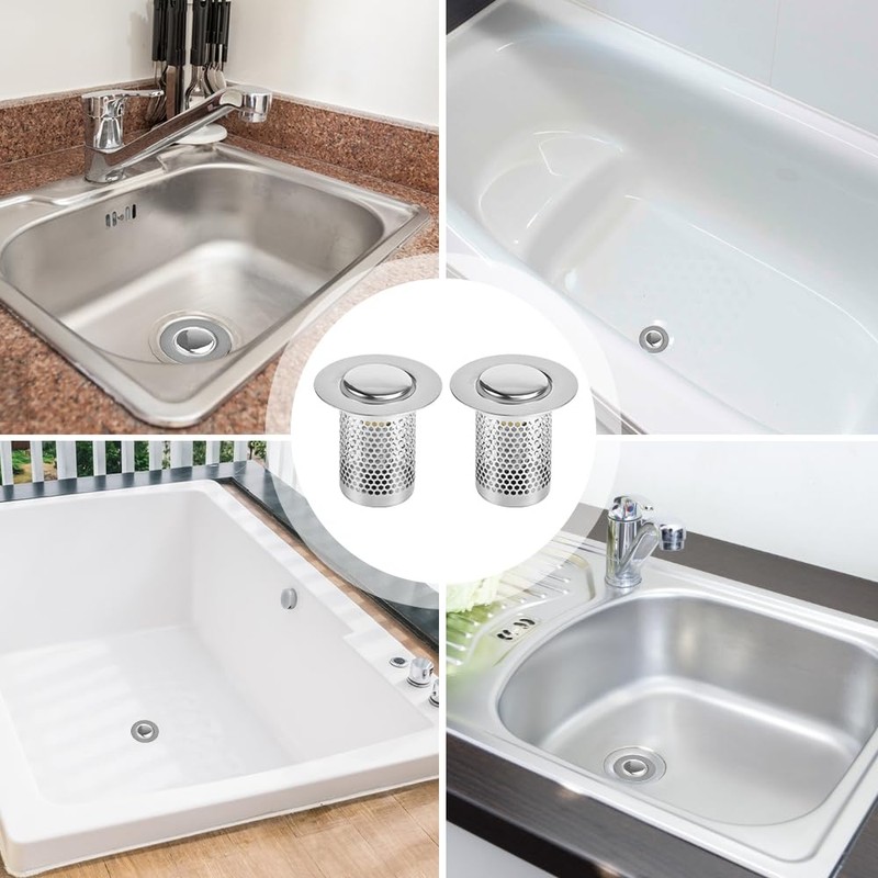 ADERTOS Pack of 2 Drain Filter Sink Plug Stainless Steel