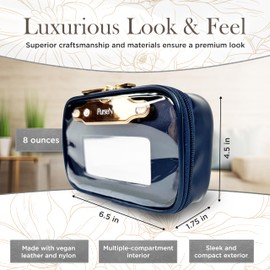 PurseN Litt Makeup Bag LITTMINI with Detachable Mirror + LED Light - Versatile, Compact, Premium Make Up Bag with Removable Pouches for Organization - Ideal for Travel Everyday Essentials (Navy)