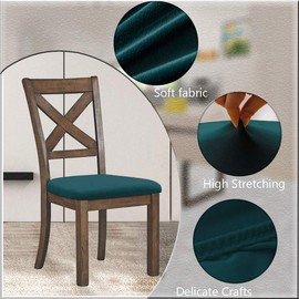 SHILV. HOME Velvet Seat Covers, Removable, Washable, Padded Seat Cushion Cover with Ties, Protective Covers for Furniture Protection for Dining Room, Kitchen (Teal, Set of 6)