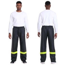 FWG Men’s Waterproof Rain Pants with Reflective Tape – Heavy Duty Workwear with Adjustable Elastic Waist & Snap Leg Openings(Blue-Reflective, L)