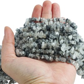 Lovionus89 150 cm Black Rutile Quartz Irregular Shaped Crystal and Healing Tumbled Chip Stone Beads for Jewellery Making