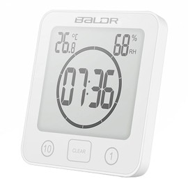 ONEVER Digital Shower Timer With Waterproof Touch Screen, Temperature and Humidity Display - Bathroom Clock With Suction Cups and Hanging Hole, Countdown Feature