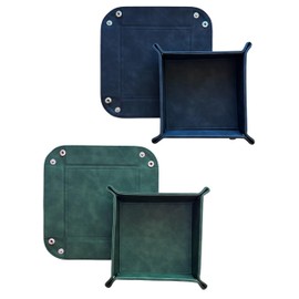 Set di 2 tappetini pieghevoli in pelle (16 x 16 cm), svuotatori quadrati per chiavi, cellulare, cuffie, piccoli oggetti, gioielli (nero – verde)