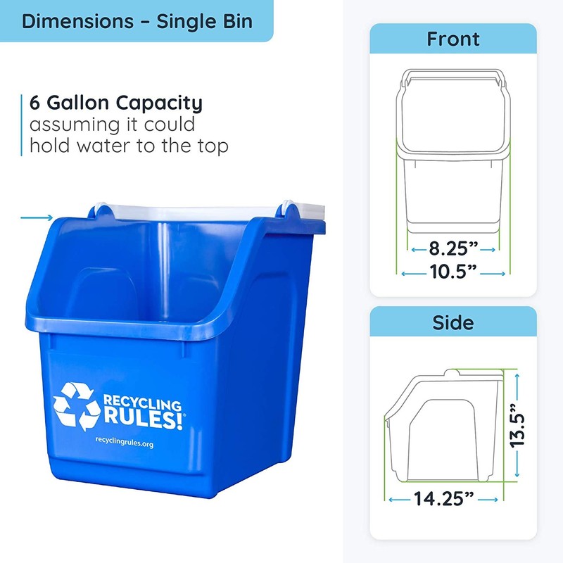 Recycling Rules! 6 Gallon Stackable Recycling Bin Container in Blue,