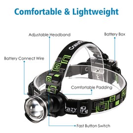 CrazyFire LED Headlamp, Super Bright Headlamp Headlight Flashlight, 3 Modes Zoomable Headlamps for Runing,Hiking,Camping,Fishing,Hunting(Black)