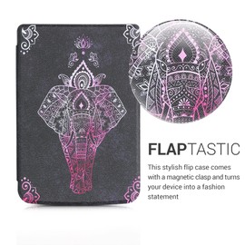 kwmobile Flip Case Compatible with Pocketbook Touch Lux 4/5/Touch HD 3/Color (2020)/Vivlio Lux 5 Case - eReader Case - Elephant Drawing Pink Anthracite