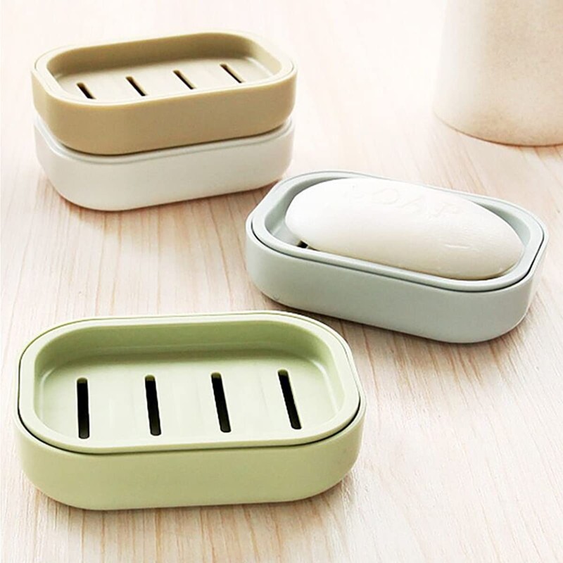 BAOKUANHU 4 Pack Plastic Soap Dish, Soap Container, Double Layer