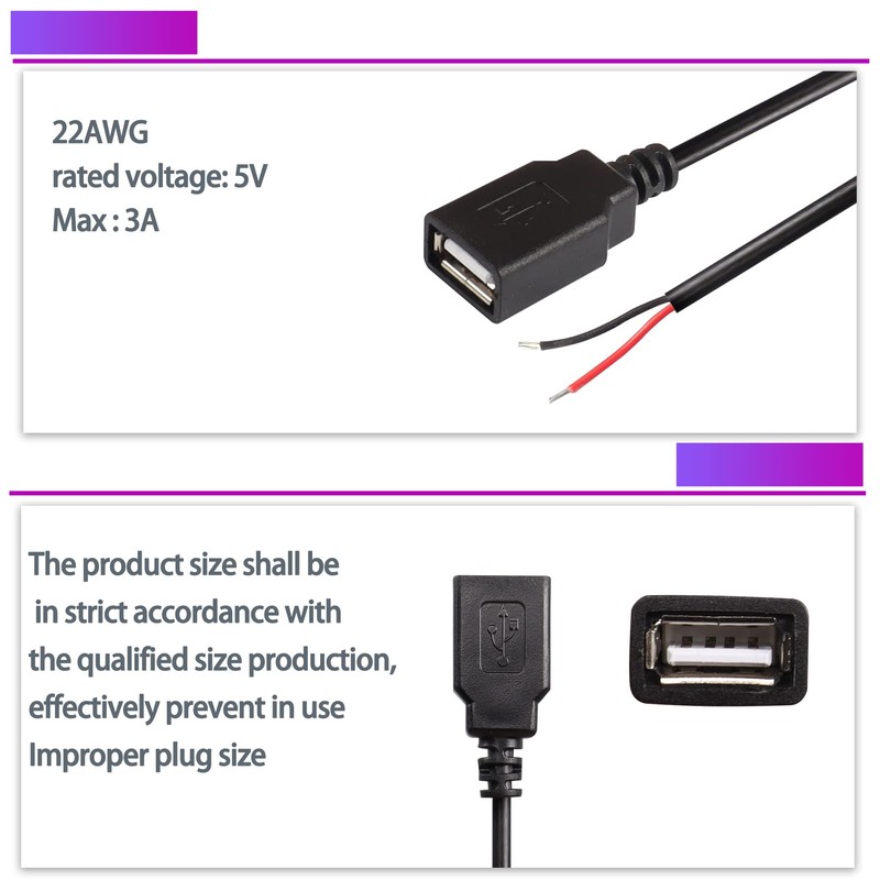 XMSJSIY USB 2.0 Female Pigtail Cable Extension Power Cable 22AWG