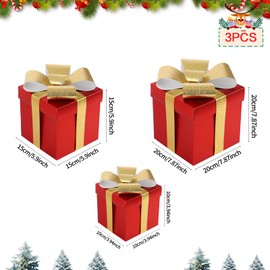 Gift Boxes with Lids, 3 Sizes Square Paper Present Boxes with Bows Storage Box Gift Party Favor Boxes Jewelry Gift Wrapping Box Packaging Box for Christmas Holiday Cookie, Crafting, Toys Red