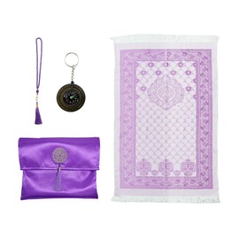 Kellegour Travel Prayer Rug Muslim,Foldable Prayer Mat for Muslims,Portable Prayer Carpet,Islam Prayer Carpet Mat,Soft Islamic Prayer Rug with Bag and Compas,Beads, Ramadan Gift (Purple)