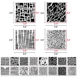 16 Pcs Layering Stencils for Painting, 6"x6" Mixed Texture Bubble Dot Waves Stone Crackle Splatter Geometric Stencils for Painting on Card Canvas, Mix Media Spray Paint Stencils