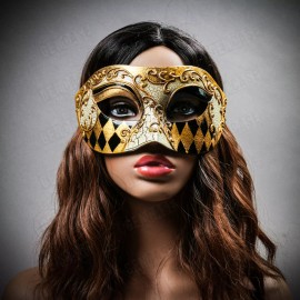 ILOVEMASKS Venetian Phantom Golden Checker Masquerade Ball Women Party Classic Eye Mask