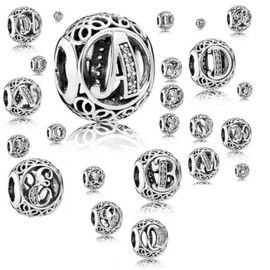 100% Geniune Sterling Silver Vintage A to Z Clear Cubic Zirconia (CZ) Alphabet Letter Charm Beads Fit Charm Bracelets, Bangles & Necklaces (K)