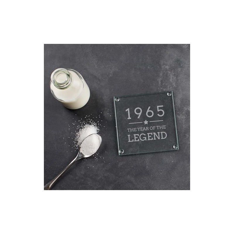 Engraved Glass Coaster - "1965 Year of the Legend" Design