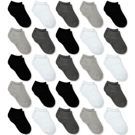 GENTABY Boys Girls Ankle Socks 25 Pairs - Unisex Toddler Kids Black White Gray Low Cut Socks for 0-1 Year Infant Newborn School Running Socks