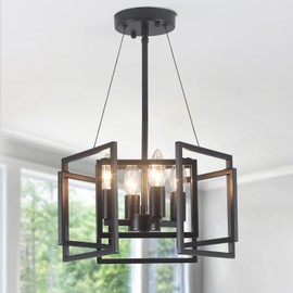 ANKYLHUA Black Chandelier, Dining Room Light Fixture Geometric Metal Modern Industrial Chandelier Lighting for Living Room Farmhouse Entryway Kitchen Hallway Foyer(4 Light, E12 Bulbs Not Included)